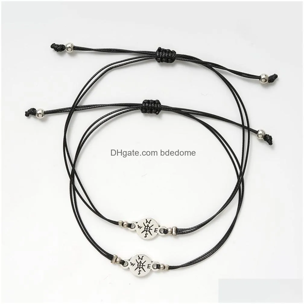 hombres regalos compass charm bracelets one for you one for me black string braiding couple bracelet for men women card