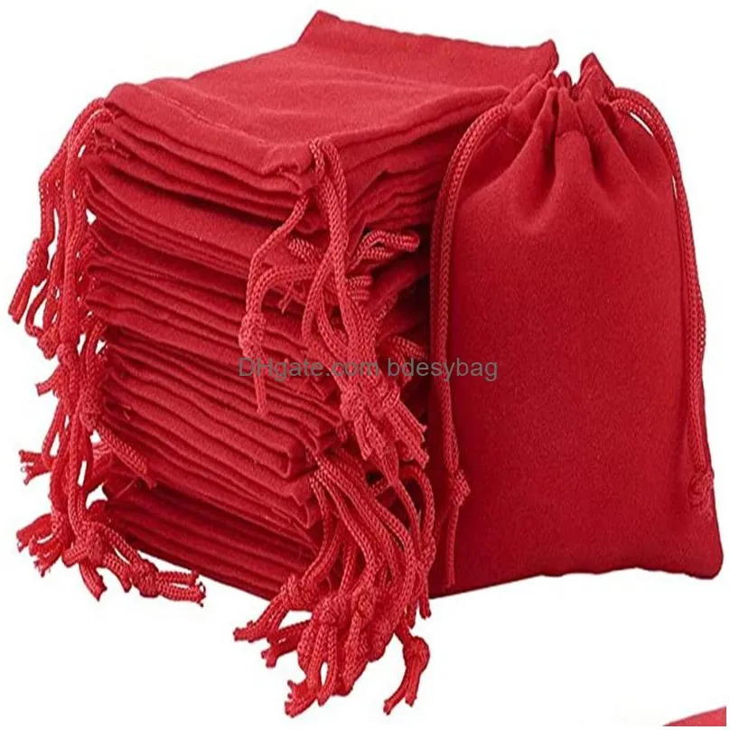 100pcs/lot flannelette bag drawstring jewelry cloth pocket small packaging storage bags for wedding christmas favors 11 sizes
