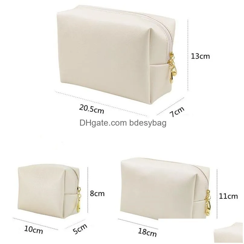 solid color pu leather makeup bag for women zipper large female cosmetic bags travel make up toiletry case washing pouch