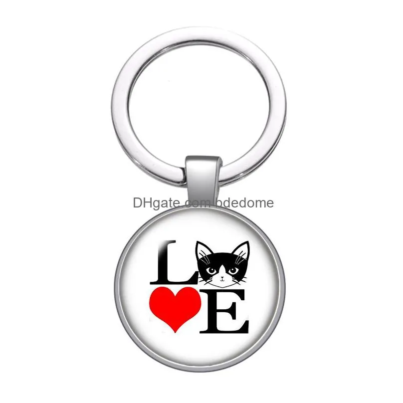 love cat lovely pet footprint gift glass cabochon keychain bag car key chain ring holder silver plated keychains men women gifts