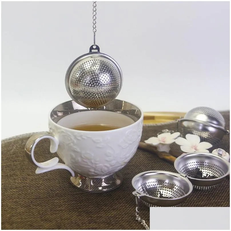 stainless steel mesh tea ball infuser strainer filter tools with chain for loose tea spices seasonings diffuser xbjk2203