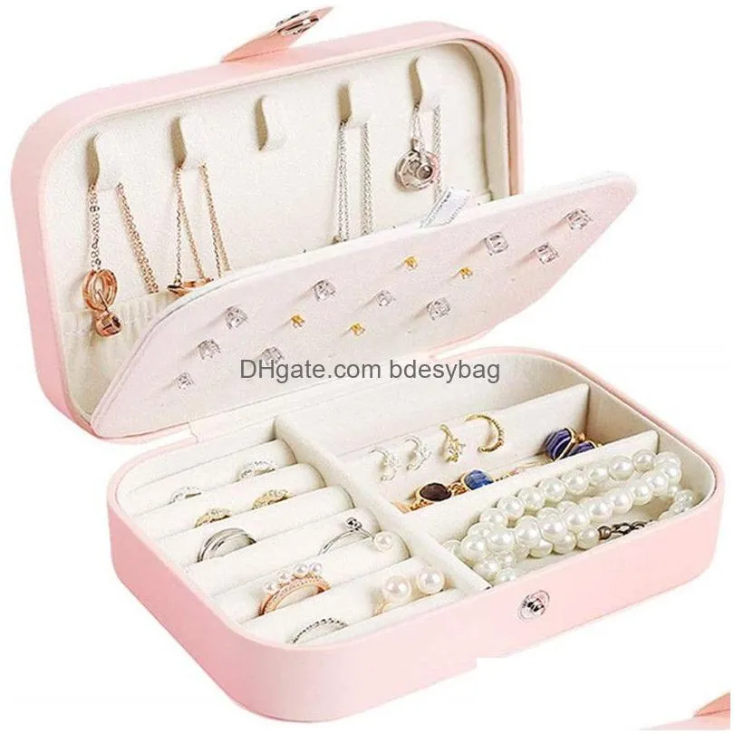 portable pu leather jewelry box fashion travel jewelry organizer display storage case double layer holder for rings earrings necklace