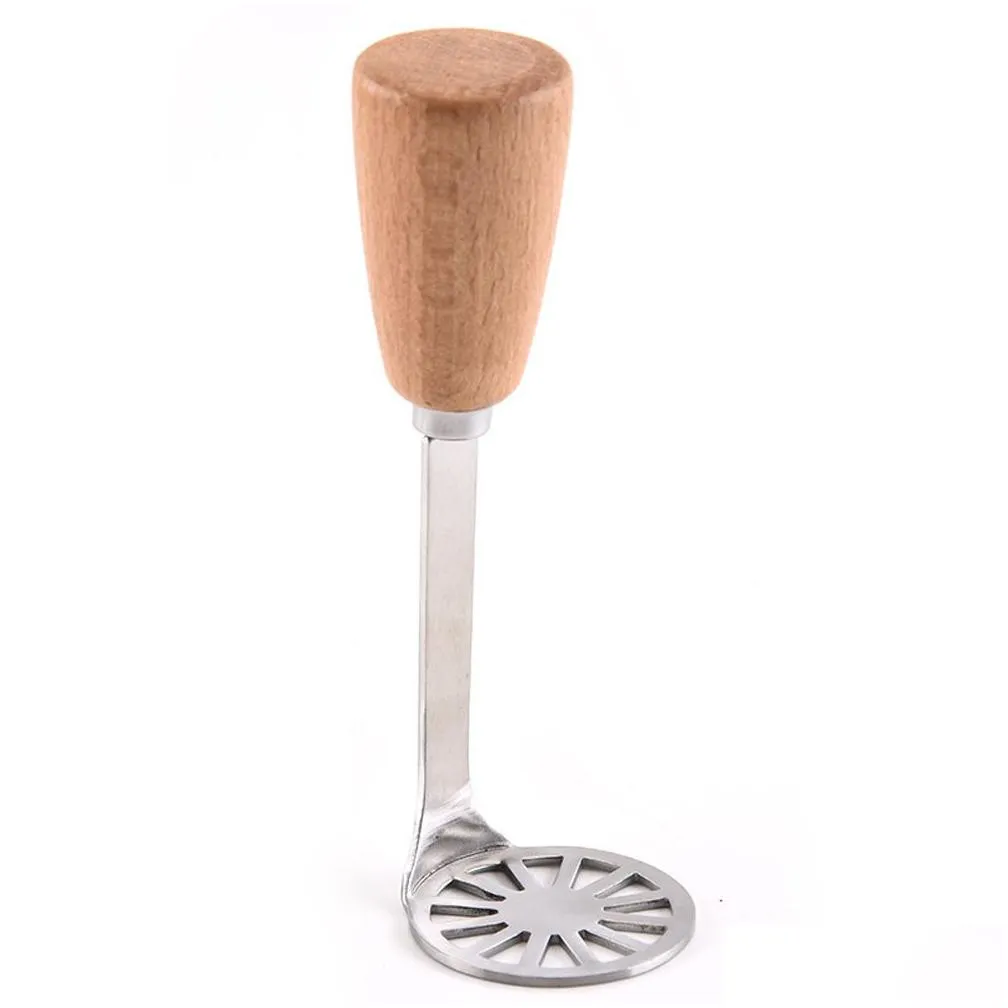 fruit vegetable tool stainless steel potato masher with non-slip wood handle mashed potatoes press crusher xbjk2204