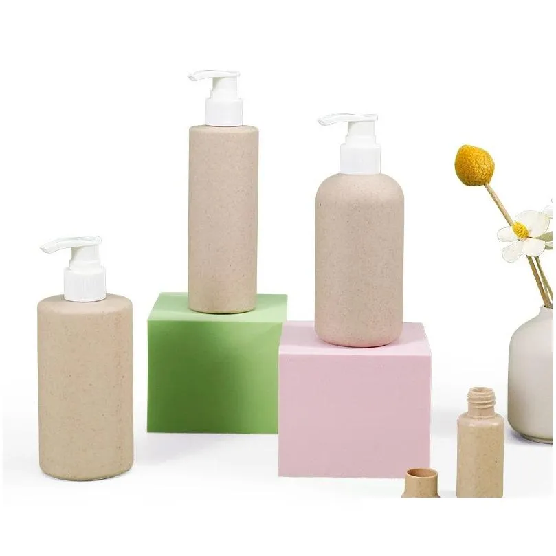wheat straw lotion pump bottle pet shampoo shower gel cosmetic container refill facial cleanser bottle