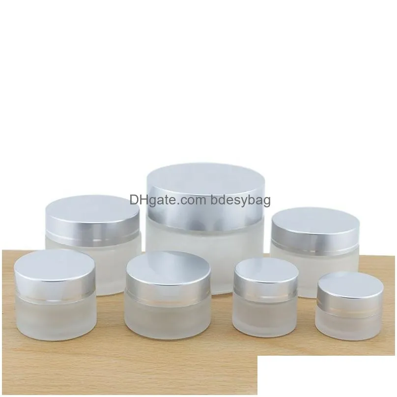 5g 10g 15g 20g 30g 50g frosted glass bottle cosmetic jar empty face cream lip balm storage container pot refillable sample bottles with silver lids and inner