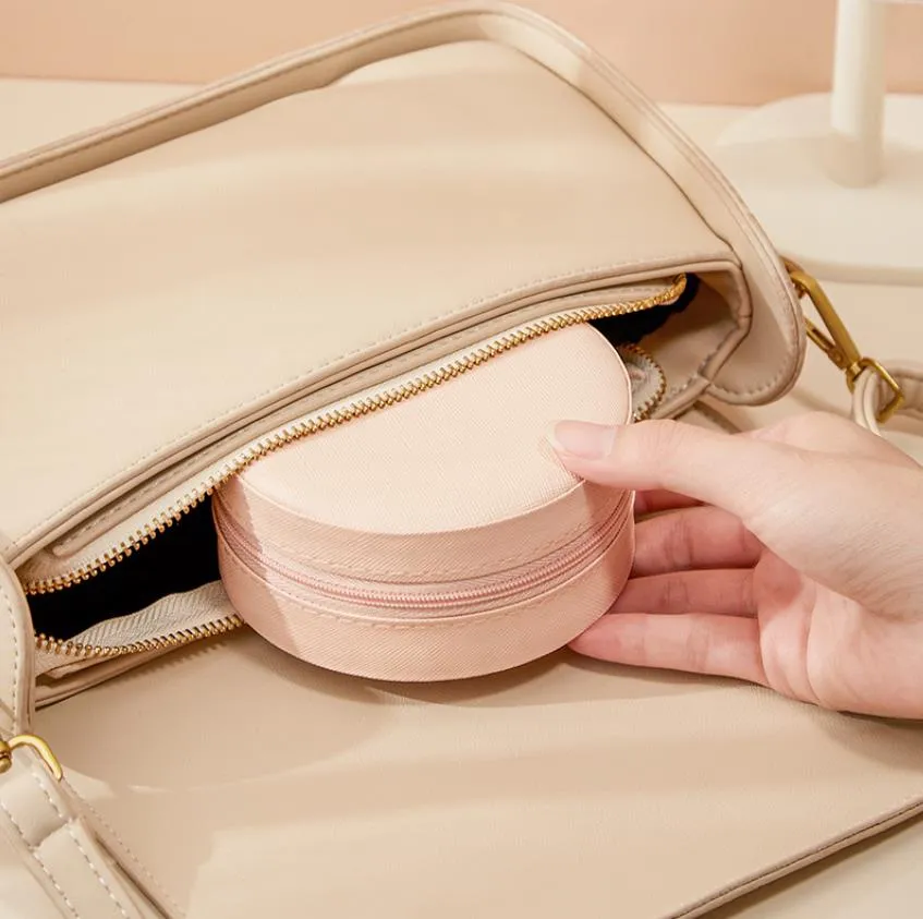 round jewelry box portable leather jewelry organizer box display travel jewelry case boxes storage zipper jewelers