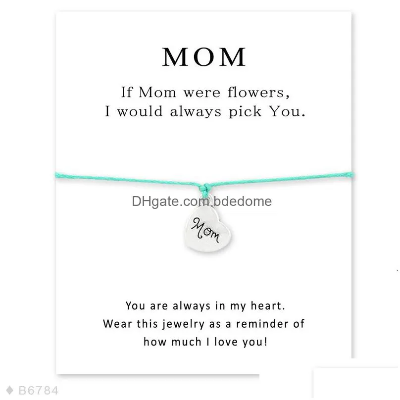 mom heart card bracelets daughter grandma grandpa sister dad father brother uncle aunt son friends charm jewelry women gift