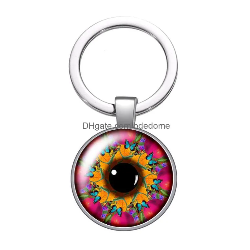 magical eye style pupil pattern glass cabochon keychain bag car key rings holder charms silver plated key chains man women gifts