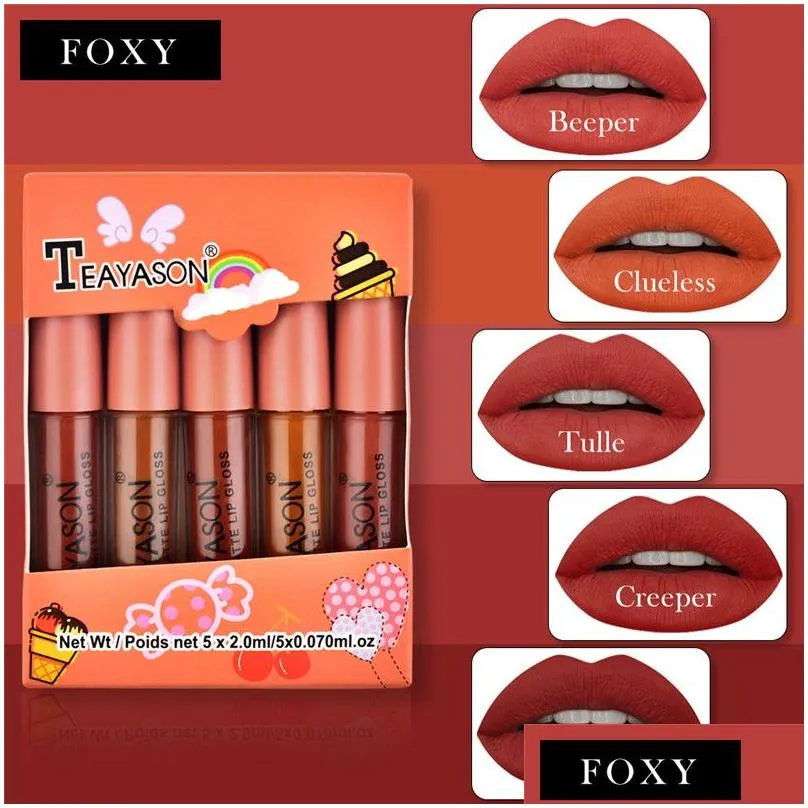 teayason 5pcs nude matte liquid lipstick set y red velvet lip gloss waterproof long lasting makeup lips tint cosmetic beauty