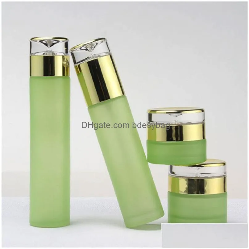 frosted green cosmetic glass lotion bottle packaging container with plastic cap empty spray bottles 20ml 30ml 40ml 60ml 80ml 100ml