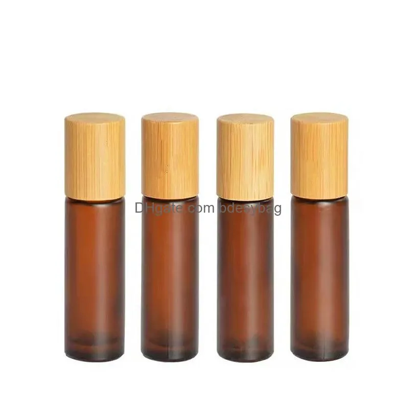 5ml 10ml 15ml amber frosted glass roll on bottles refillable empty essential oil roller bottle with stainless steel roller balls cosmetic