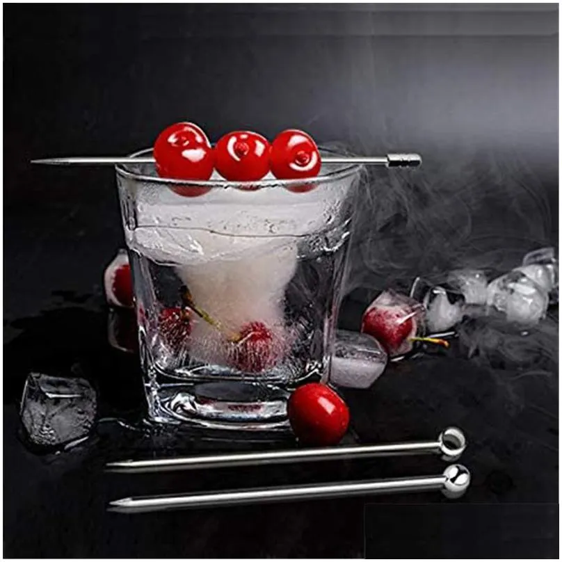 bar tools stainless steel cocktail picks reusable martini toothpicks olives appetizers garnish skewers fruit stick xbjk2204