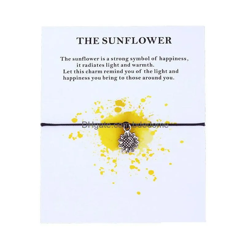 fashion sunflower bracelet sunflower charm wax cord bracelet sunflower jewelry for women men friendship jewelry gift