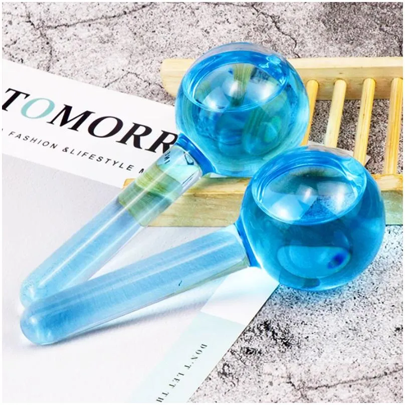 2pcs/pack facial massage globes ice ball energy beauty crystal glass cooling ice globes water wave for face wrinkle remover skin care