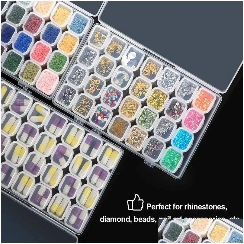 28 /56 grids nail art decorations empty decoration storage case box glitter rhinestone crystal beads container