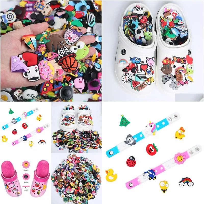 wholesale 30-50-100pcs mixed cartoon random different shoes charms fit clog shoes/wristbands children party birthday gift