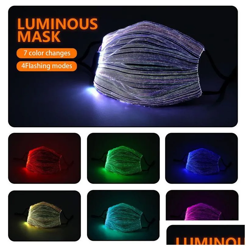 wholesale led light up mask 7 colors luminous masks halloween party rave flashing decor costumes accessories for christmas gift