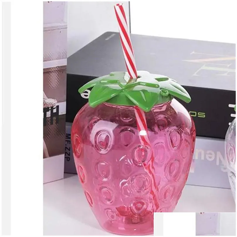 500ml summer cute mugs strawberry straw cup pineapple fruits shaped water bottle milk coffee straws cup for home drinkware 0519