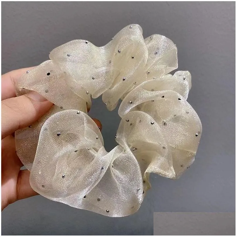 mesh wave nod flower large intestine ring high grade feeling temperament ball head large intestine hair ring hair ornament net red star