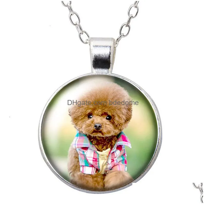 love dog pet lovely dogs round pendant necklace 25mm glass cabochon silver plated jewelry women party birthday gift 50cm