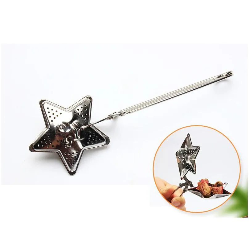 tea infuser ball tools stainless steel long grip spoon star shaped diffuser loose leaf tea filter herbal strainer kdjk2204