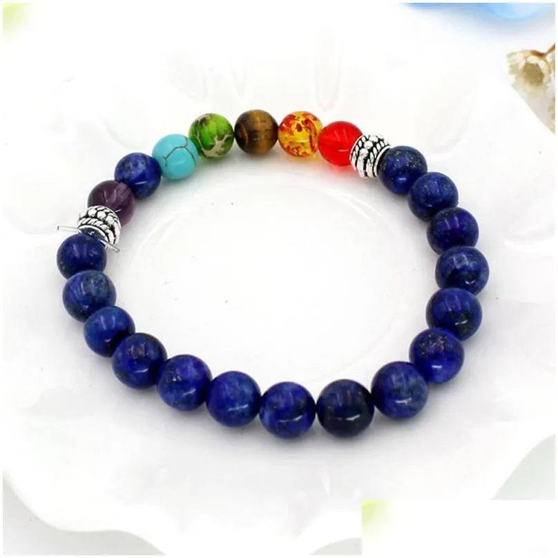 7 chakra healing beaded bracelet 8mm natural lava stone tiger eye bead bracelet for women men 2018 fashion yoga wholesale jewelry