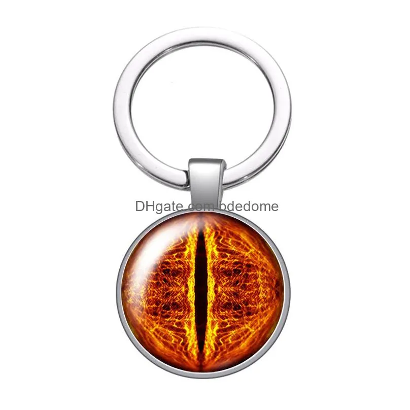 pupil eye write round eye glass cabochon keychain bag car key chain ring holder silver color keychains for men women gifts