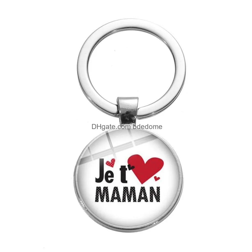 je taime maman love heart photo keychain french letter i love mother crystal key chain for papa mom llaveros keyring jewelry