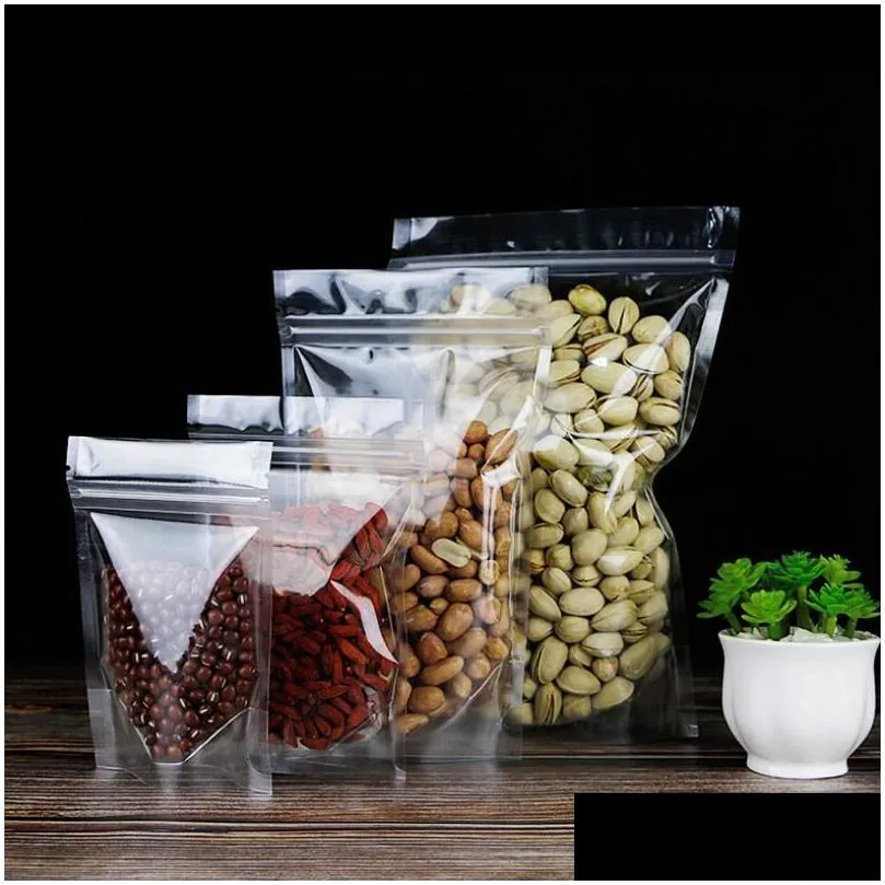 100pcs lot stand up bag transparent plastic zipper bags smell proof packaging reusable food storage pouches for coffee tea snack