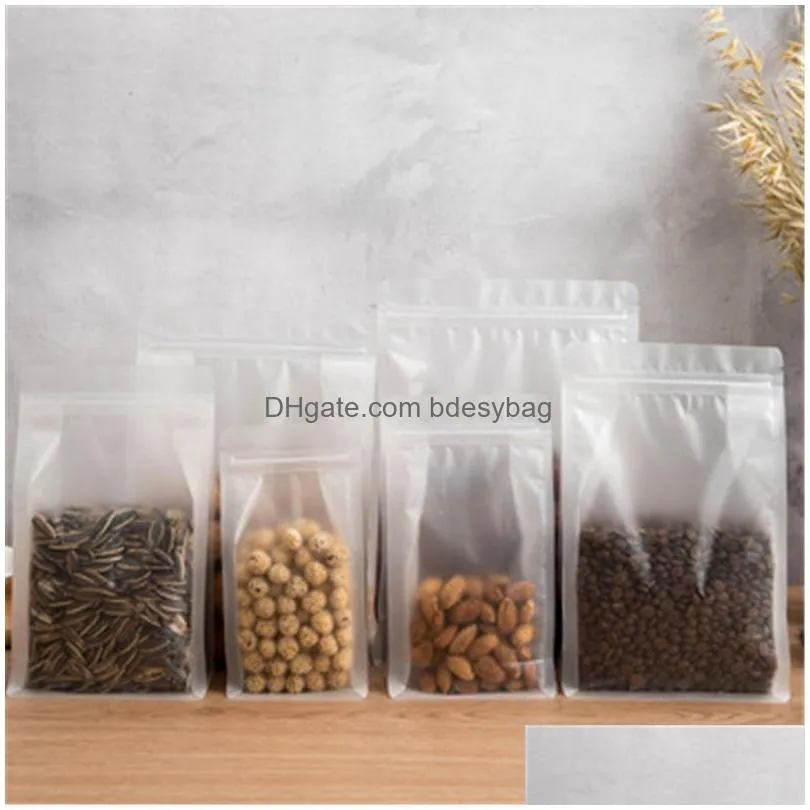 frosted stand up matte plastic zipper bag translucent flat bottom pouch smell proof coffee snack cookie packaging pouches