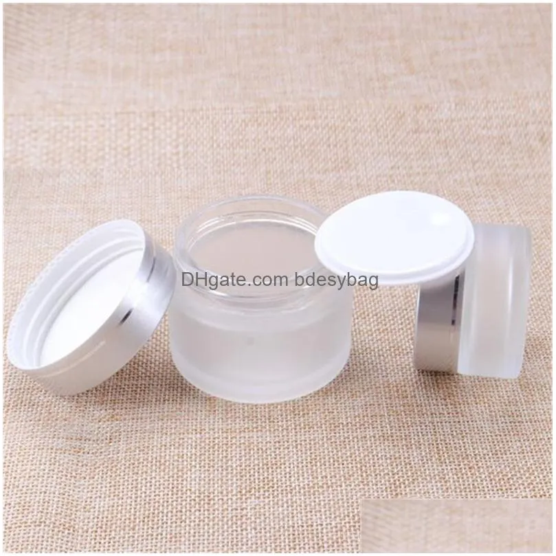 5g 10g 15g 20g 30g 50g frosted glass bottle clear cosmetic jar empty face cream lip balm storage container refillable sample bottles with silver lids and inner