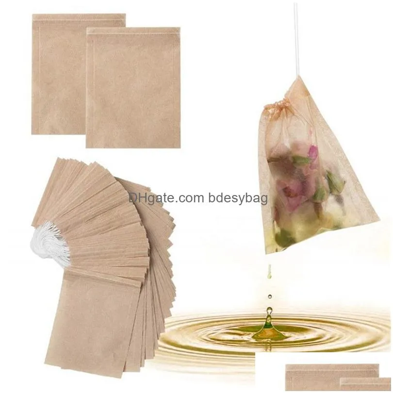 100 pcs/lot tea filter bag coffee tools natural unbleached empty paper infuser with drawstring for loose leaf white color