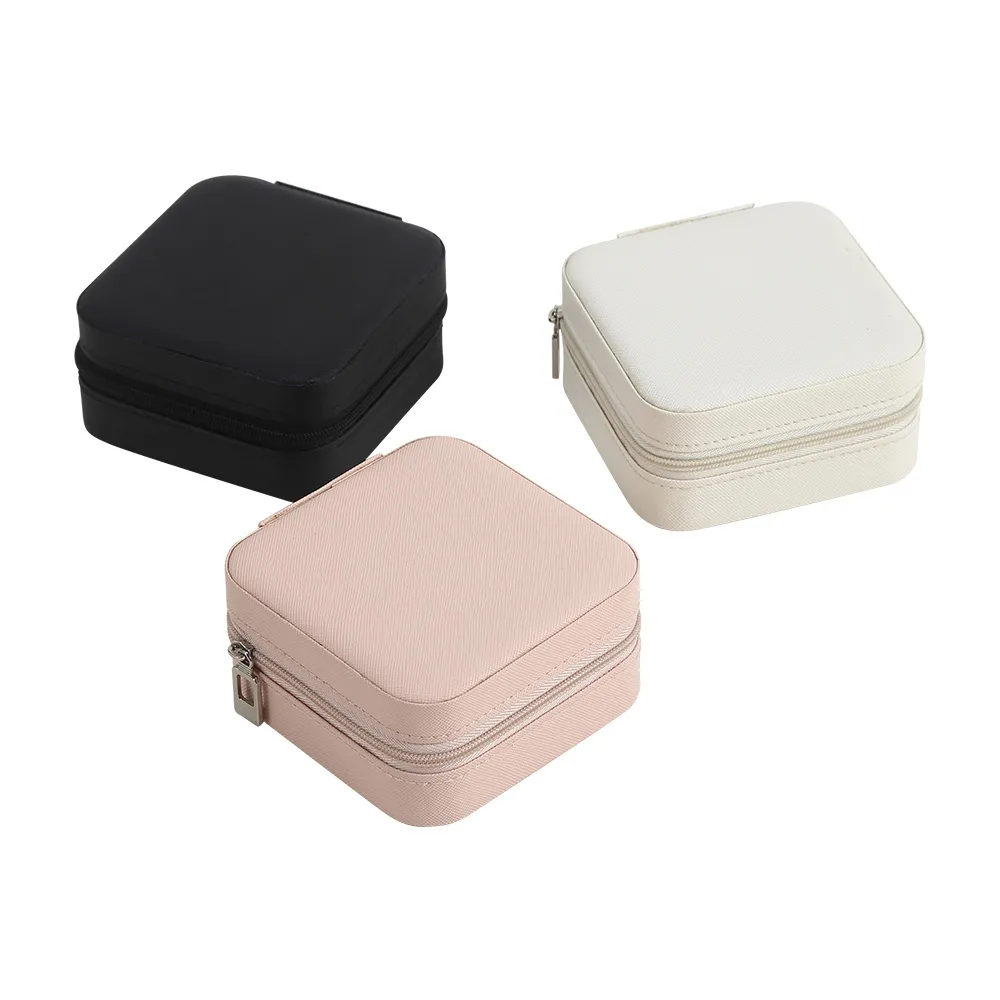 mini jewelry box organizer display travel jewelry zipper case boxes pu leather portable earrings necklace ring jewelry box packaging display