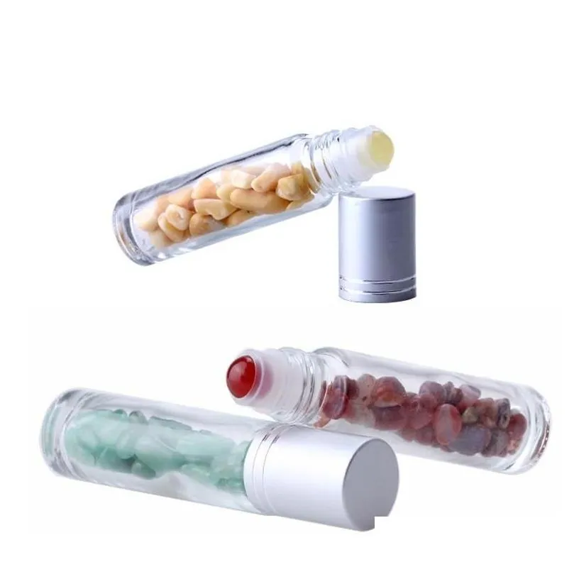 wholesale packing bottles natural gemstone  oil roller ball clear pers oils liquids roll on bottle with crystal chips drop delivery o