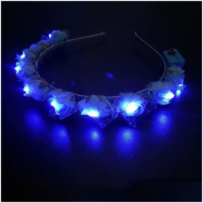 party decoration 20pcs led light glowing luminous flower wreath headband children adults girls wedding bridal fancy dress headwear