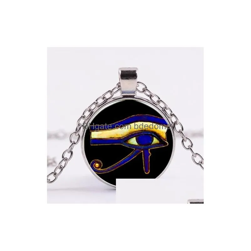 egyptian gods power eye necklace eye of horus amulet symbol pendant women men glass necklace mandala vintage photo choker