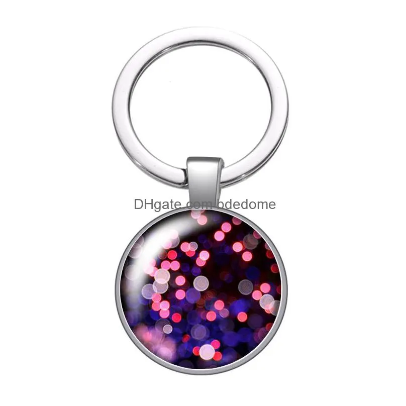 beauty shinning style star dots bubble glass cabochon keychain bag car key rings holder silver plated key chains men women gifts