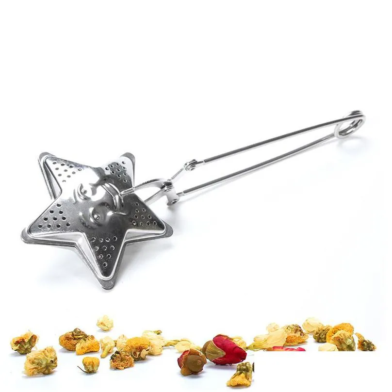 tea infuser ball tools stainless steel long grip spoon star shaped diffuser loose leaf tea filter herbal strainer kdjk2204