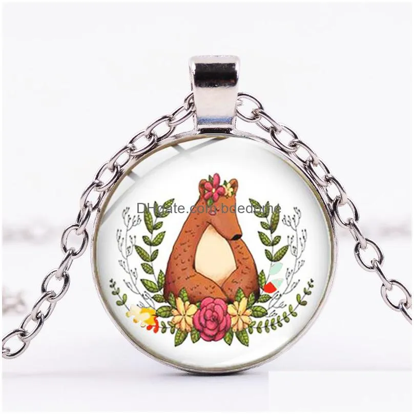 two little cute fox art necklace multistyle patterns fashion fox animal pendant glass silver color chain flower necklaces