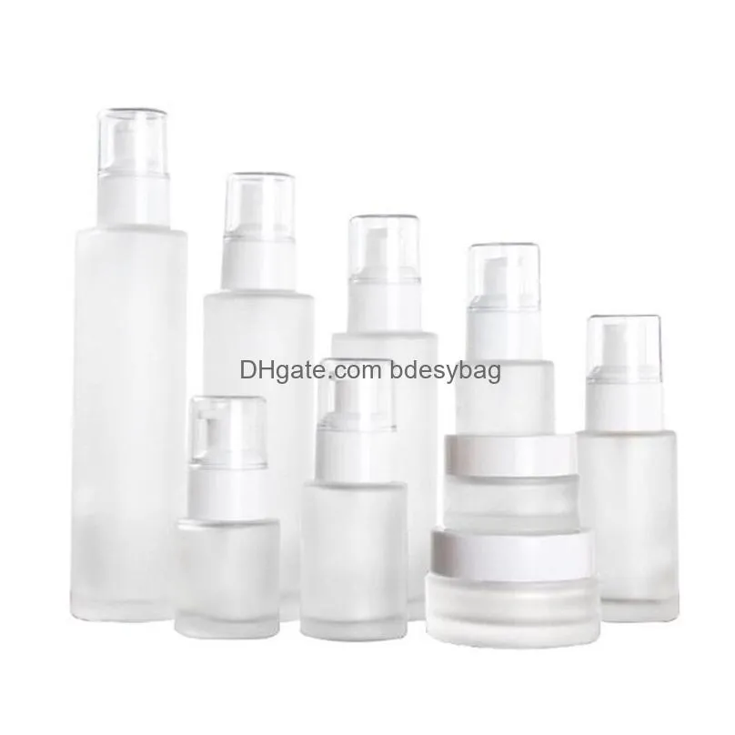 30ml 40ml 60ml 80ml 100ml 120ml frosted glass cosmetic bottle refillable empty bottles lotion spray cosmetics sample storage