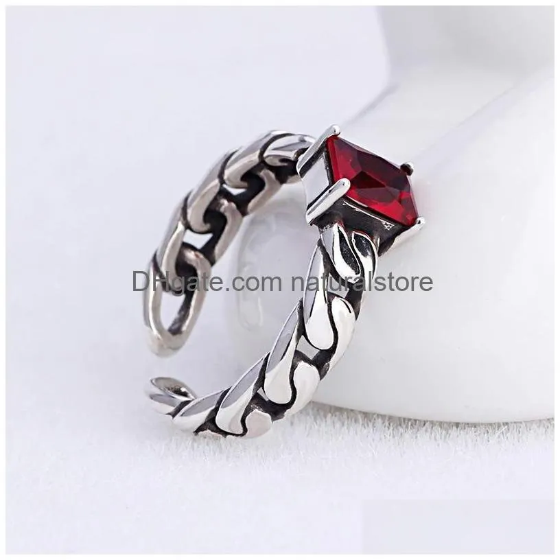 square diamond solitaire ring red black retro chain open adjustable gemstone rings band for women men fashion jewelry will and sandy