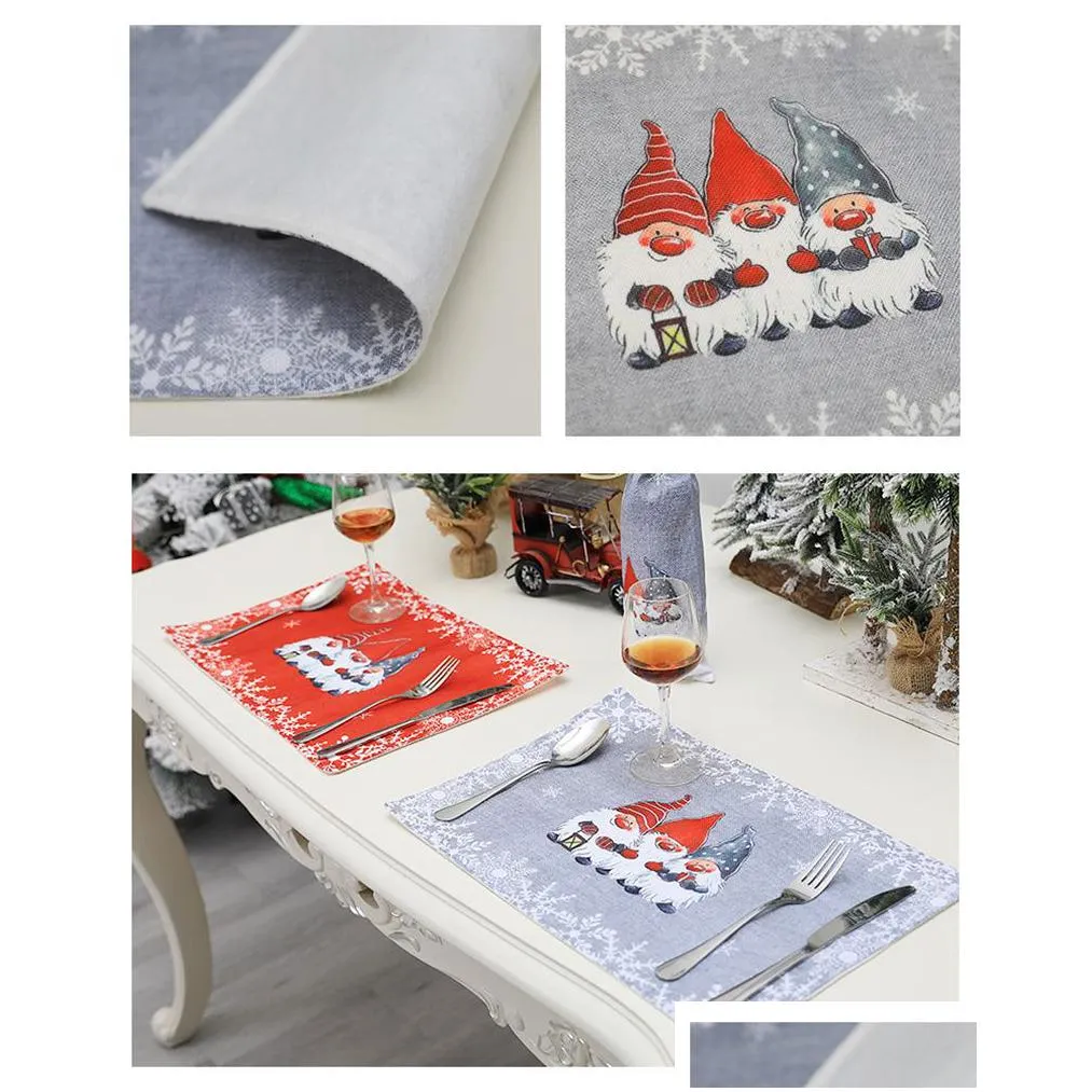 christmas gnome placemats snowflakes table mats anti-skid heat resistant place mats party kitchen dinner decoration jk2010xb
