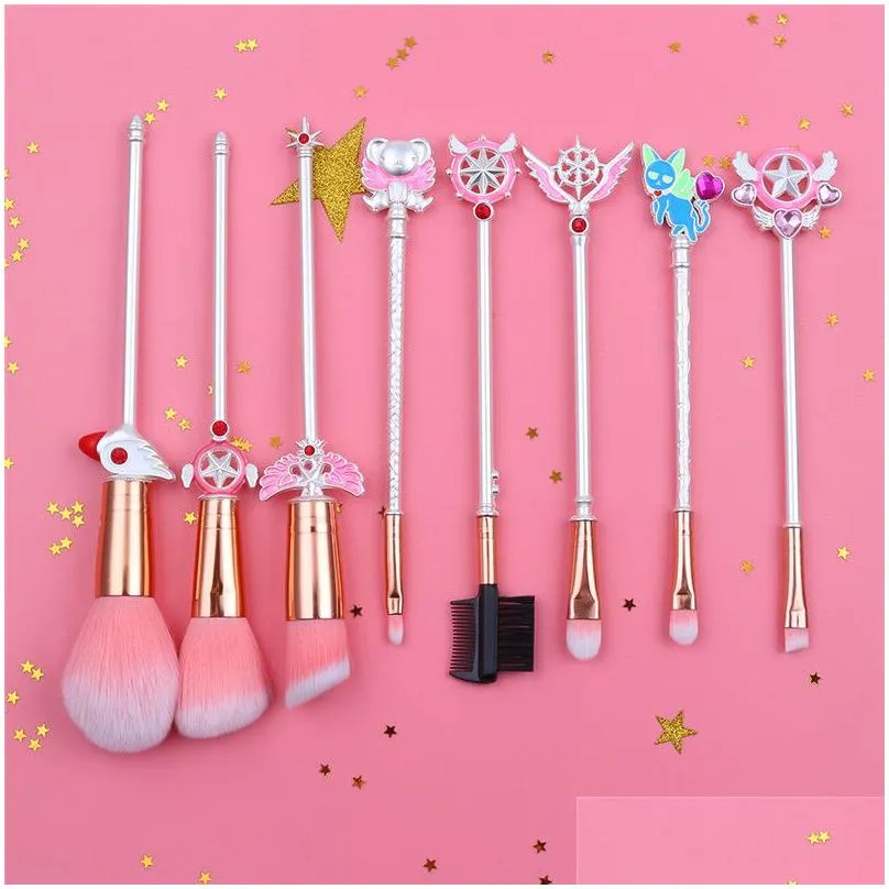 8pcs/set metal makeup brushes set sailor moon cosmetics makeup brush kit pincel makeup brushes tools eye liner shadow eyebrow make up