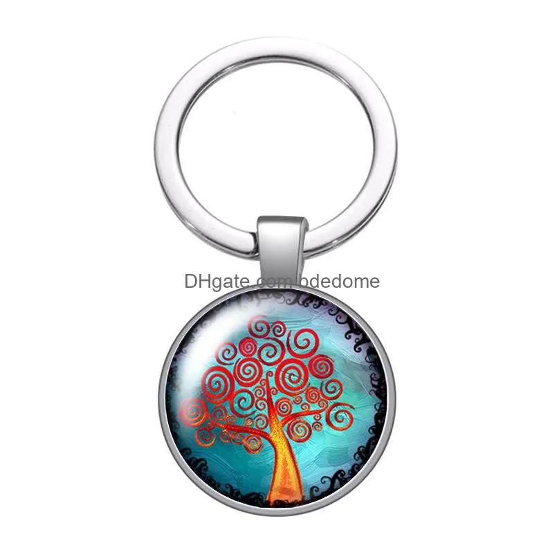 life of tree magical trees glass cabochon keychain bag car key chain ring holder charms silver color keychains men women gifts