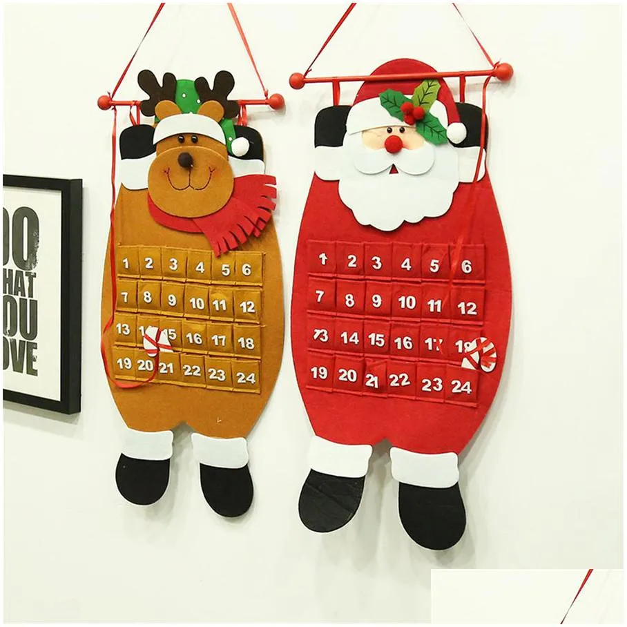 christmas advent calendar felt haning cloth santa claus snowman elk ornaments xmas gift new year christmas decoration prop jk1910