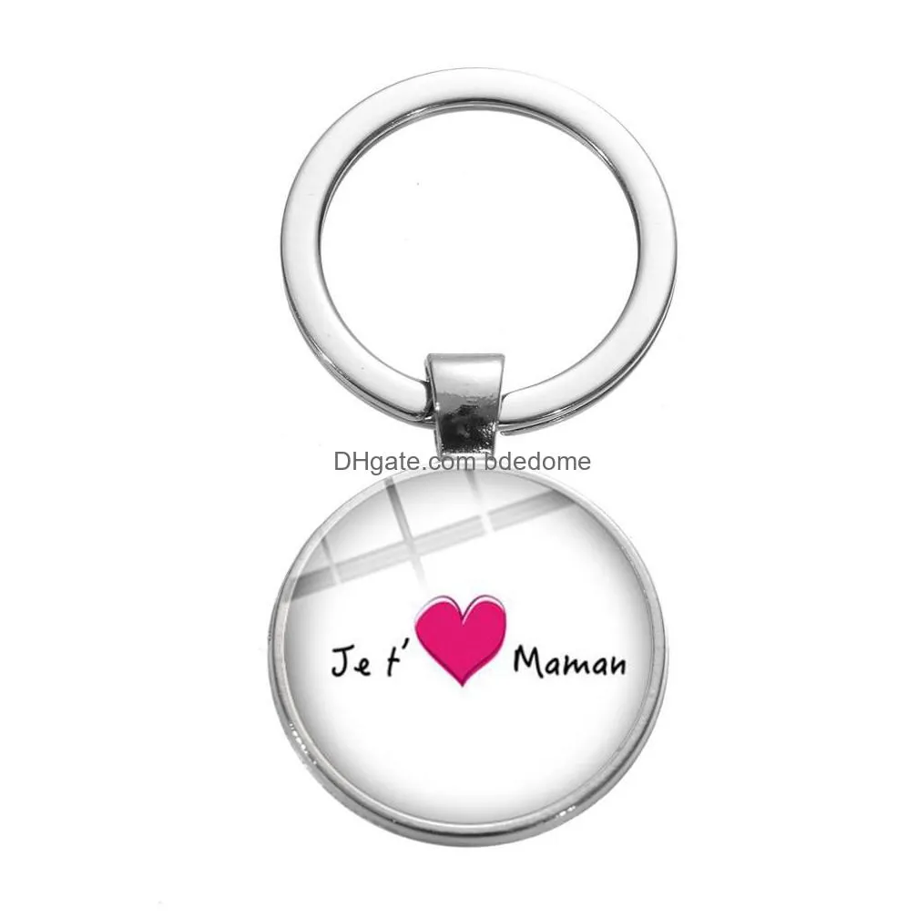 je taime maman love heart photo keychain french letter i love mother crystal key chain for papa mom llaveros keyring jewelry