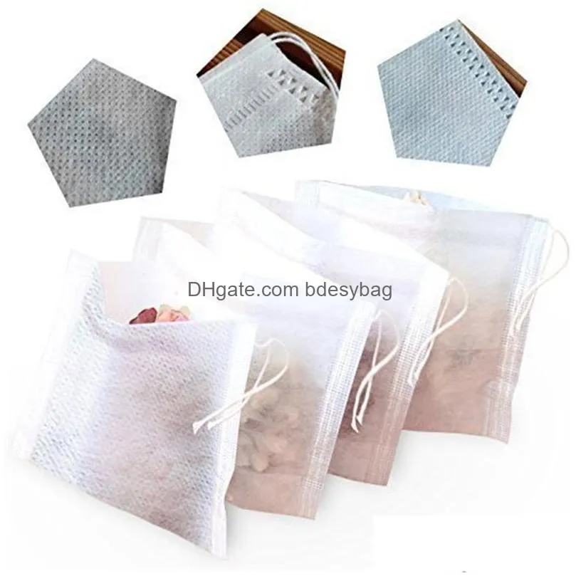 tea strainers filter bags coffee tools non-woven empty pouch with string bag for home kitchen use 100pcs