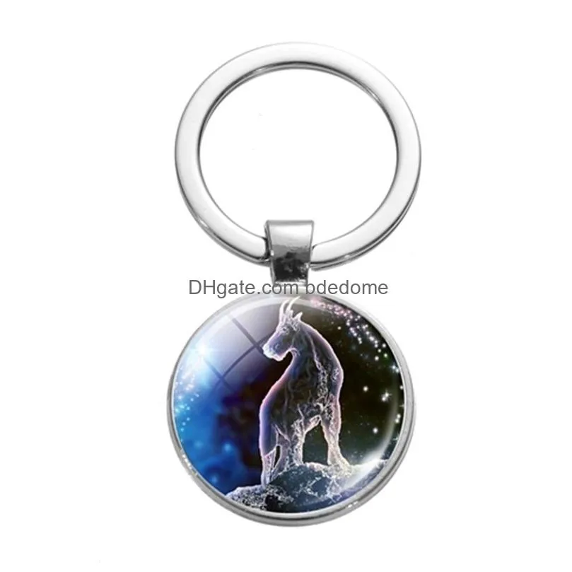 hot 12 constellations keychain zodiac sign libra aries glass key ring chain birthday gift to best friends couple jewelry