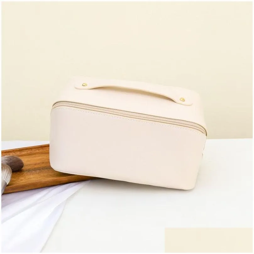 large capacity travel cosmetic bag portable pu leather makeup pouch women waterproof bathroom washbag multifunction toiletry kit