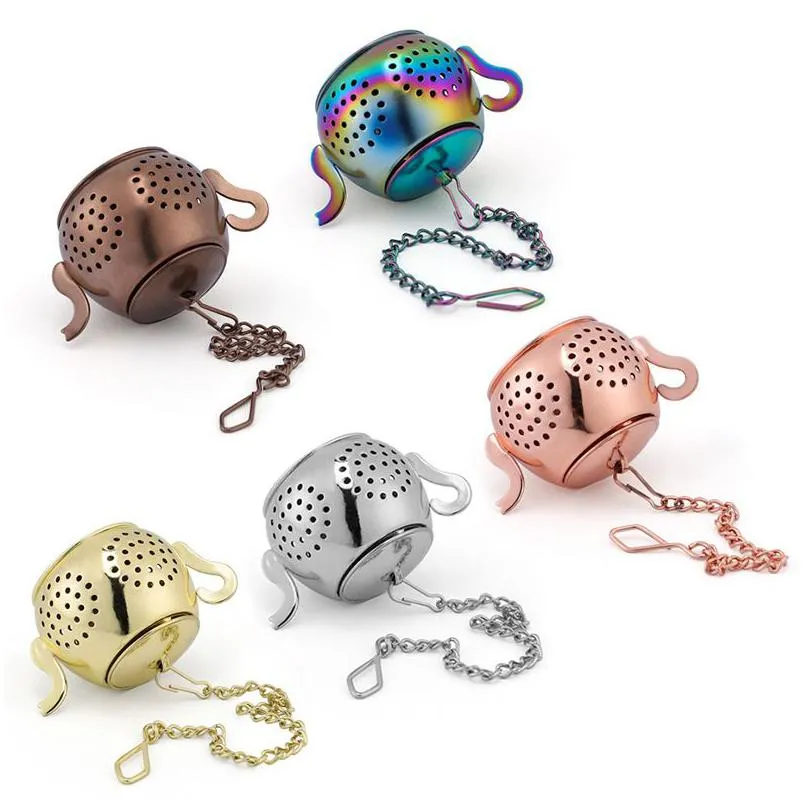 loose leaf tea infuser ball tools teapot shape stainless steel tea strainer with chain herbal diffuser spice filter xbjk2203